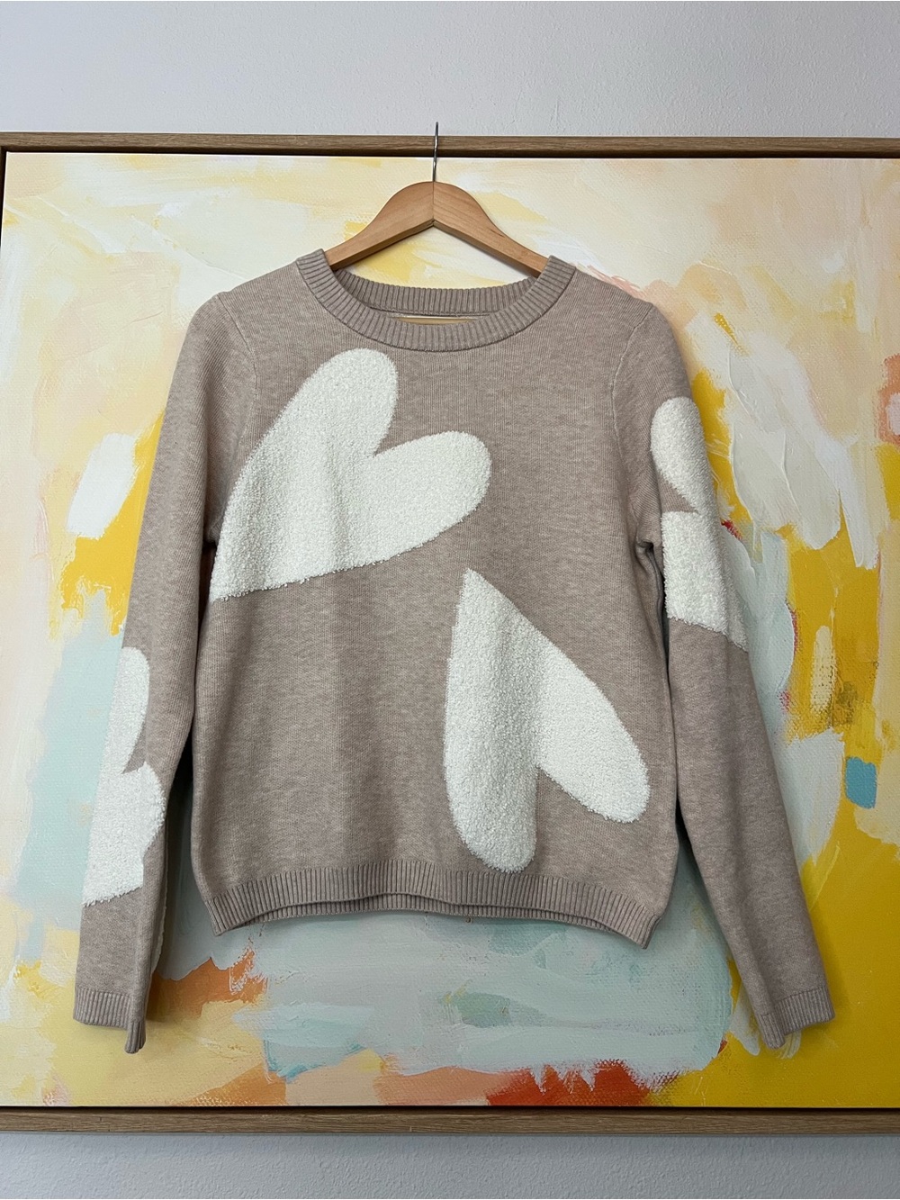 Cynthia Rowley Beige Sweater with White Heart Accents